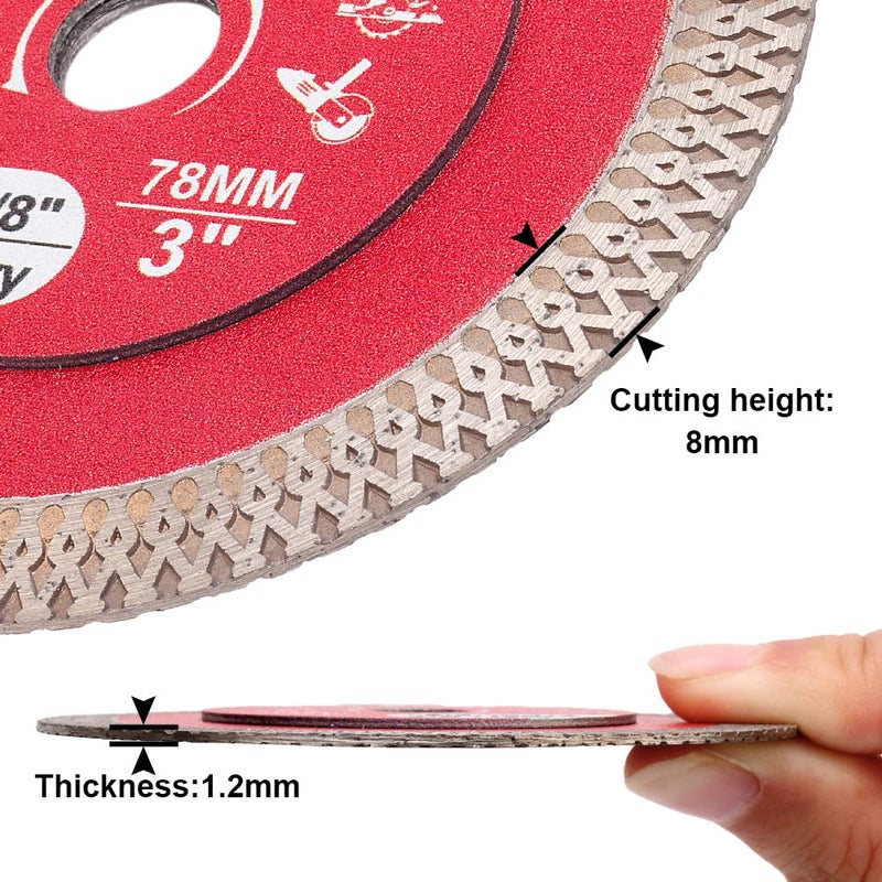 Casaverde 2 Pcs/Lot 3Inch 78mm Diamond Porcelain Saw Blades Tile Blade with 3/8" Arbor for Cutting Ceramic Tile,Stone Tile - Image 3